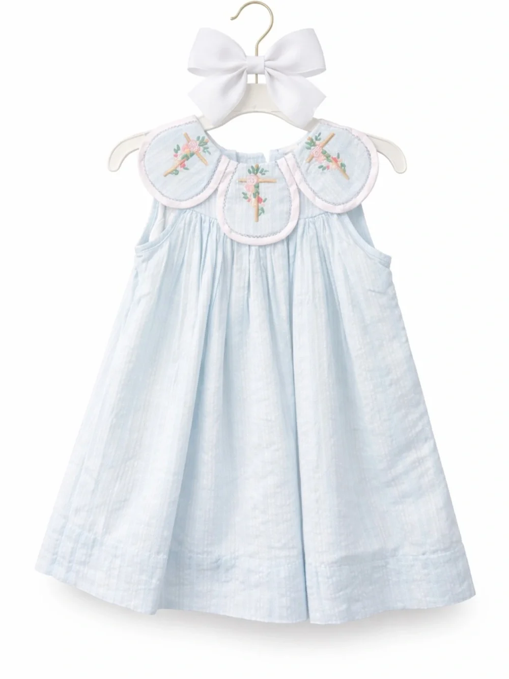 RARE Heirloom Light Blue Dress Embroidered Collar Girls Easter Church Portrait